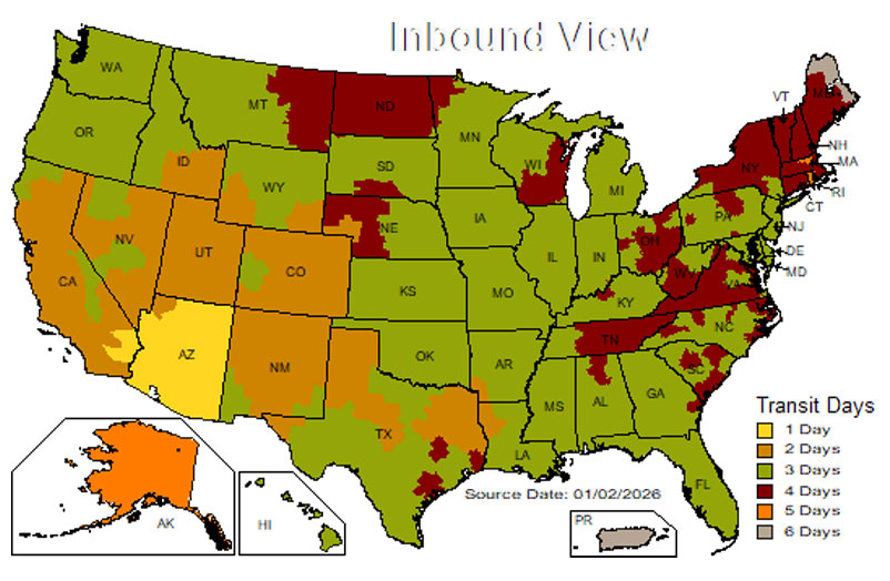 UPS Inbound Ground Transit Map