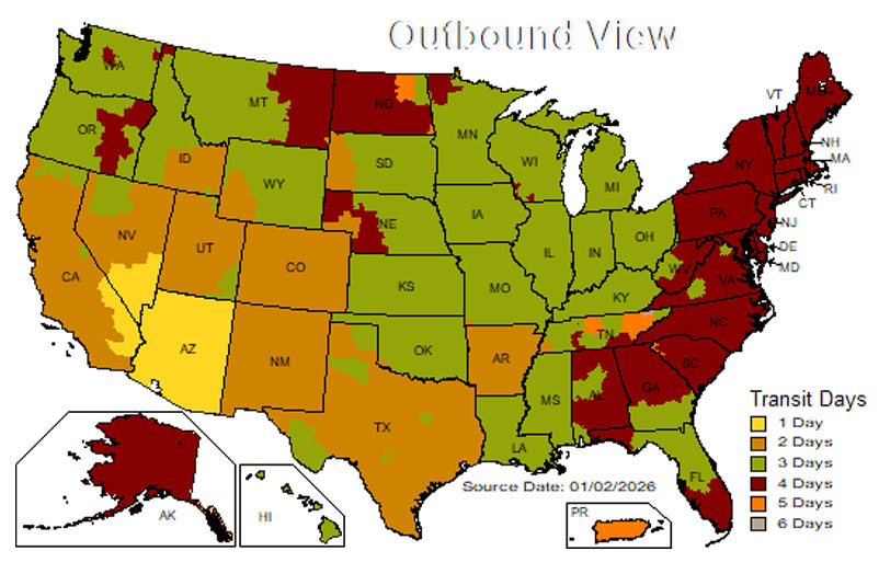 UPS Inbound Ground Transit Map