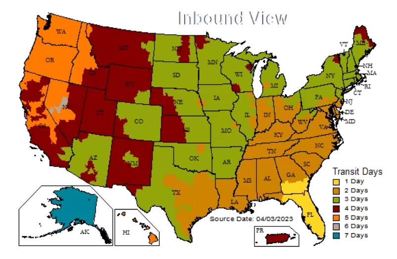 UPS Inbound Ground Transit Map