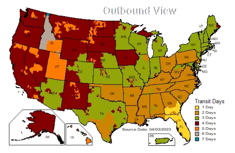 UPS Inbound Ground Transit Map