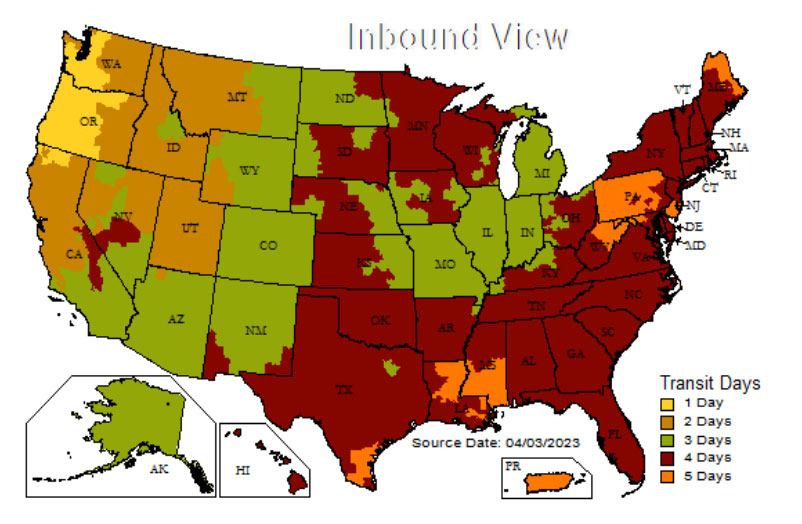 UPS Inbound Ground Transit Map