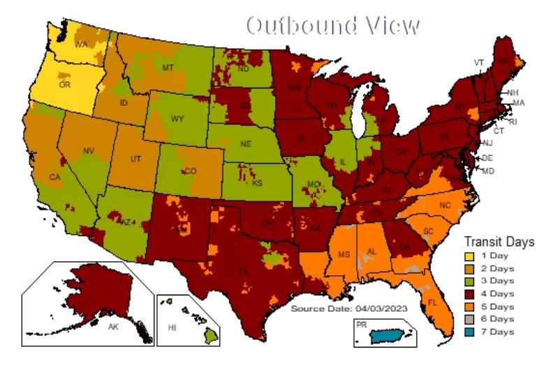 UPS Inbound Ground Transit Map