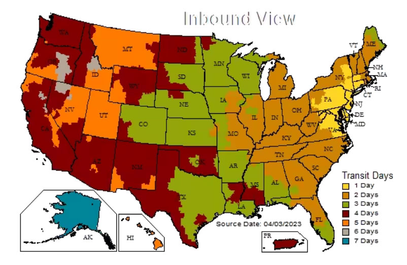 UPS Inbound Ground Transit Map