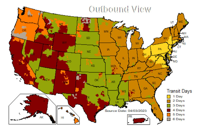 UPS Inbound Ground Transit Map